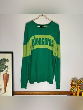 Pleasures Now emerald and lime green sweater size XL